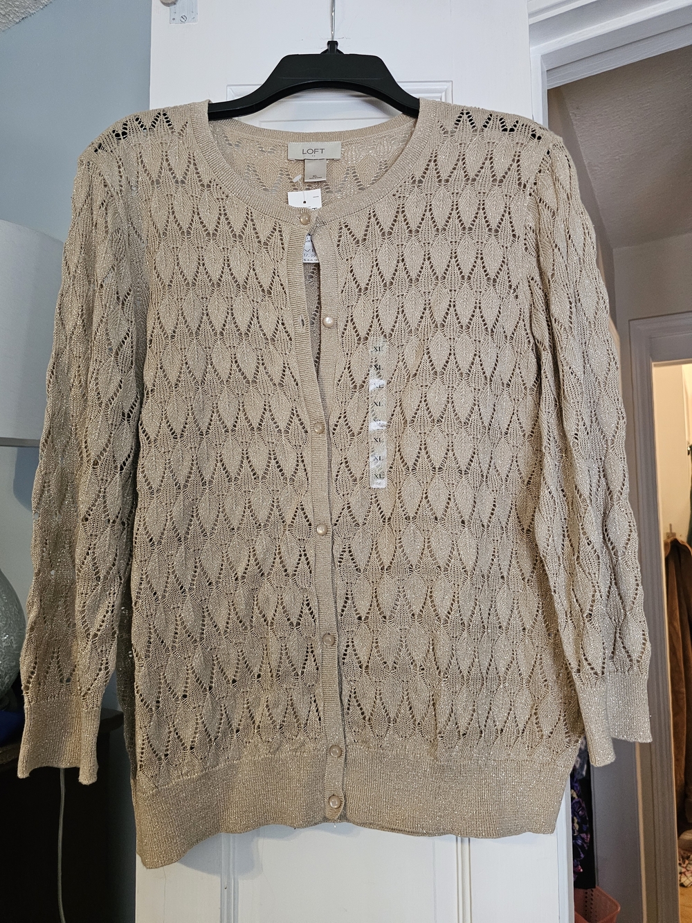 4/$25 LOFT Gold-Beige Openwork Button Cardigan